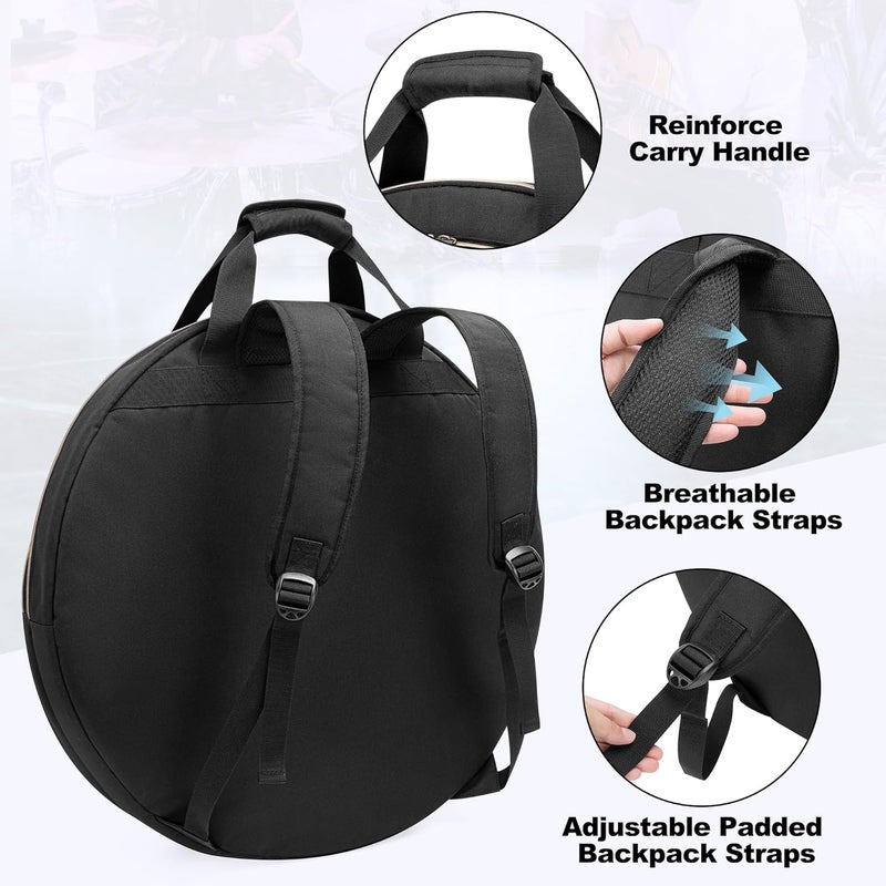 Damero 22" Cymbal Bag, Double Layer Cymbal Case with 6mm Padded Divider, Handles and Backpack Straps for Drum Cymbals and Accessories - Image 4